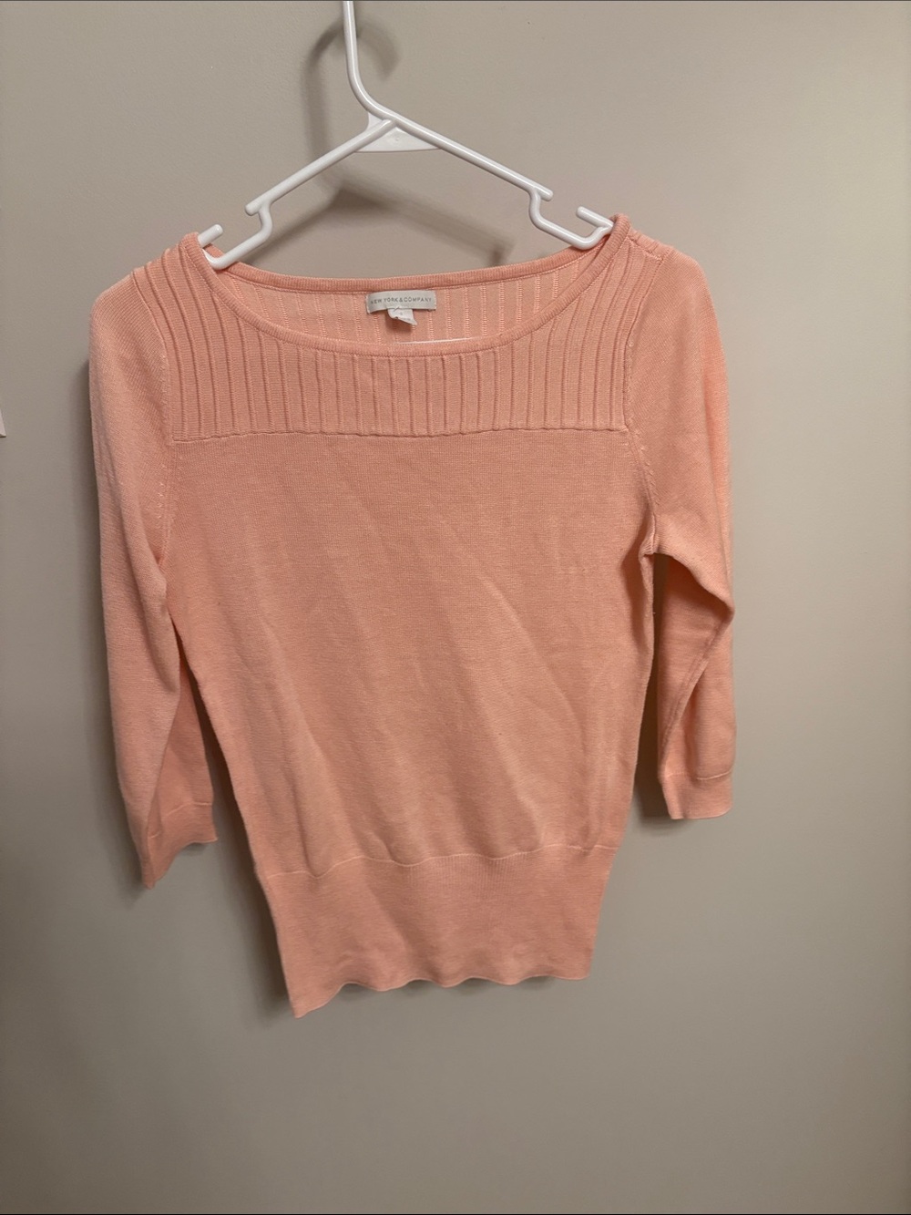 New York & Company Peach Crewneck Knit Sweater